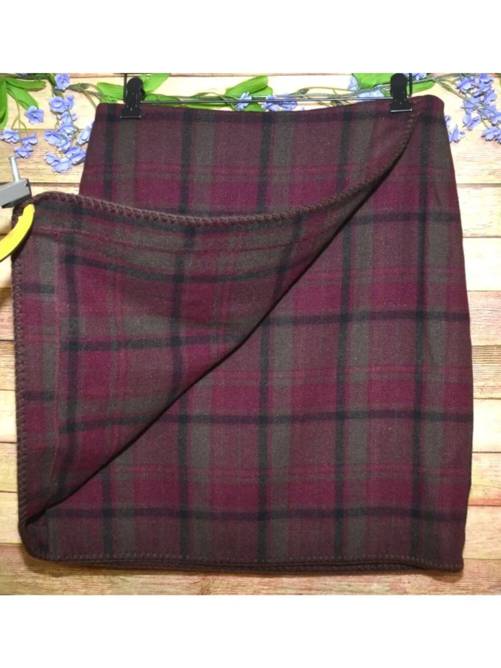 Eddie Bauer Skirt Womens 4 Wool Blend Plaid Wrap Burgundy Lined Preppy